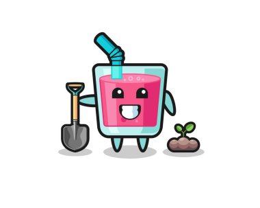cute strawberry juice cartoon is planting a tree seed , cute design