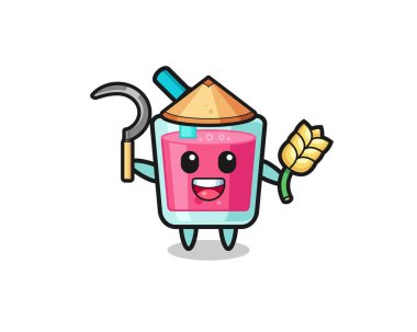 strawberry juice Asian farmer holding paddy , cute design