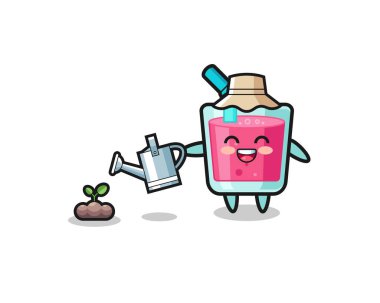 cute strawberry juice is watering plant seeds , cute design