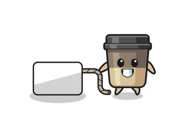 coffee cup cartoon is pulling a banner , cute design