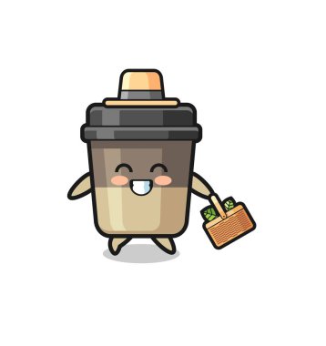 coffee cup herbalist character searching a herbal , cute design