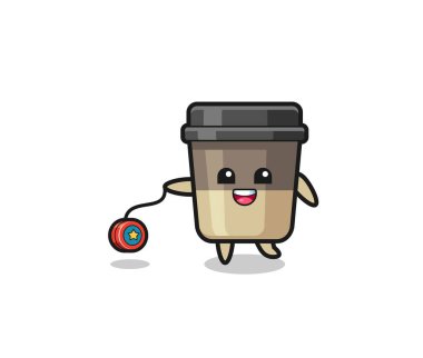 cartoon of cute coffee cup playing a yoyo , cute design