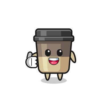 coffee cup mascot doing thumbs up gesture , cute design