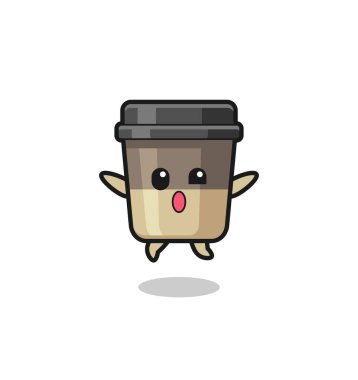 coffee cup character is jumping gesture , cute design