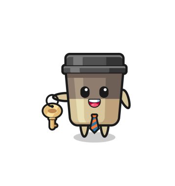 cute coffee cup as a real estate agent mascot , cute design