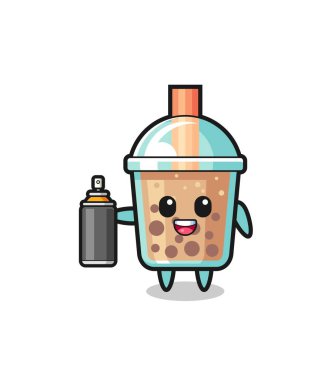 the cute bubble tea as a graffiti bomber , cute design