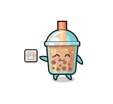 cartoon bubble tea is turning off light , cute design