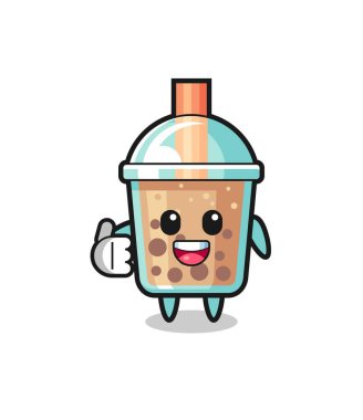 bubble tea mascot doing thumbs up gesture , cute design