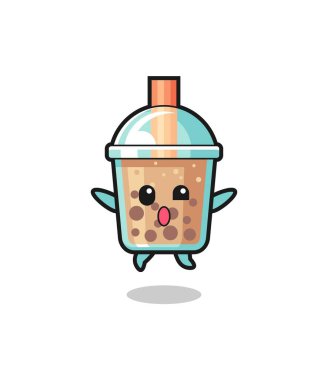 bubble tea character is jumping gesture , cute design