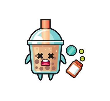 illustration of overdose bubble tea character , cute design