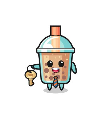 cute bubble tea as a real estate agent mascot , cute design