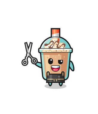 milkshake character as barbershop mascot , cute design
