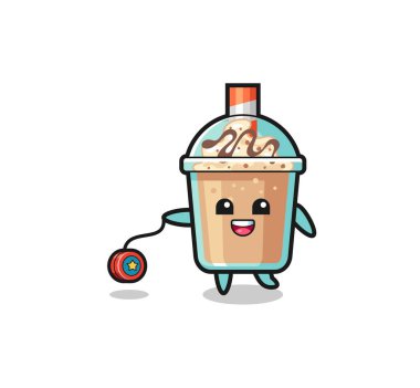 cartoon of cute milkshake playing a yoyo , cute design