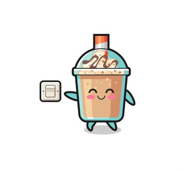 cartoon milkshake is turning off light , cute design