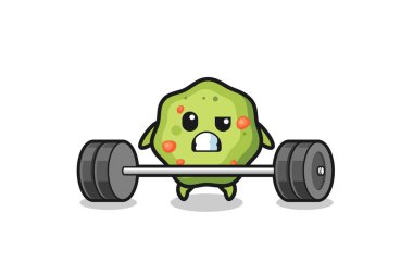 cartoon of puke lifting a barbell , cute design