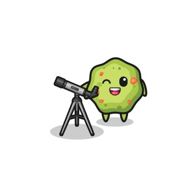puke astronomer mascot with a modern telescope , cute design