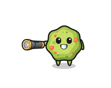puke mascot holding flashlight , cute design