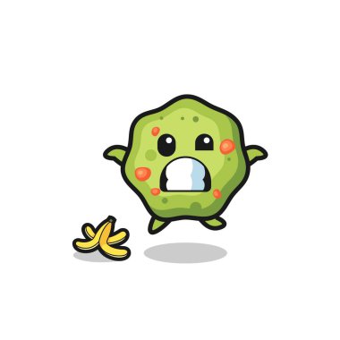 puke cartoon is slip on a banana peel , cute design