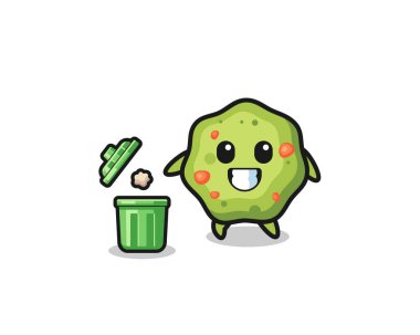 illustration of the puke throwing garbage in the trash can , cute design