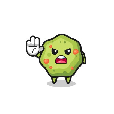 puke character doing stop gesture , cute design