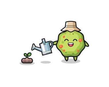 cute puke is watering plant seeds , cute design