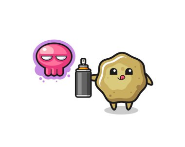 loose stools cartoon make a graffiti with a spray paint , cute design