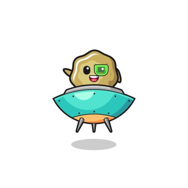 loose stools cartoon riding a future spaceship , cute design