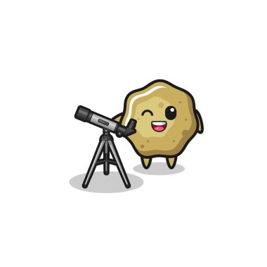 loose stools astronomer mascot with a modern telescope , cute design
