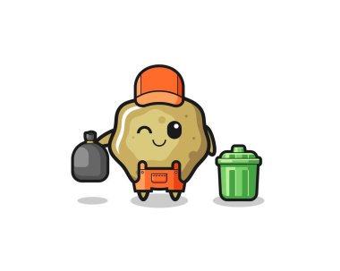 the mascot of cute loose stools as garbage collector , cute design