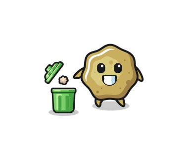 illustration of the loose stools throwing garbage in the trash can , cute design