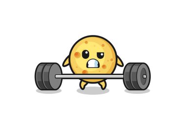 Bir halter kaldıran yuvarlak peynir çizgi filmi, şirin bir tasarım.