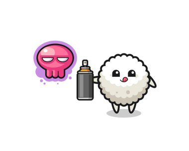 pirinç topu karikatürü sprey boyalı bir graffiti yapıyor, şirin bir tasarım.