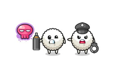 pirinç topu karikatürü vandalizm yapıyor ve polis tarafından yakalandı, şirin bir tasarım.