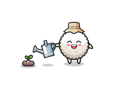 Şirin pirinç topu bitki tohumlarını suluyor, şirin tasarım.