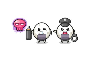 Onigiri çizgi filmi vandalizm yapıyor ve polis tarafından yakalandı, şirin bir tasarım.