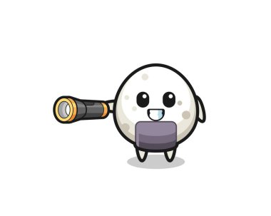 Onigiri maskotu elinde fener, şirin tasarım