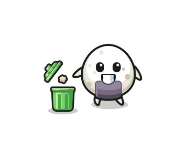 Onigiri 'nin çöp kutusuna çöp atması, şirin bir tasarım.