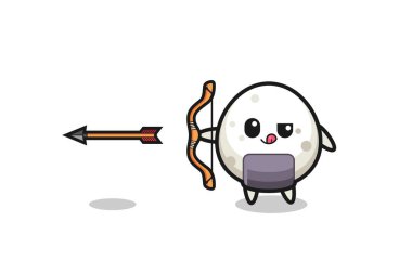 Onigiri karakterinin okçuluk, şirin tasarım çizimi