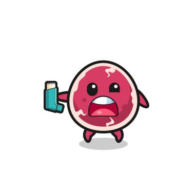 Biftek maskotunun astımı vardı. Astım spreyini tutarken, şirin bir tasarım.