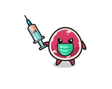 Virüsle savaşmak için bifteğin çizimi, şirin tasarım.