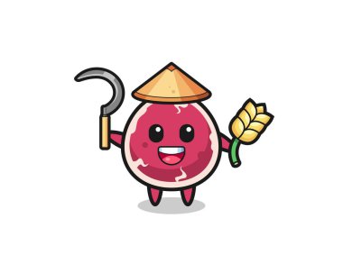 Asyalı sığır çiftçisi çeltik tutuyor, şirin tasarım.