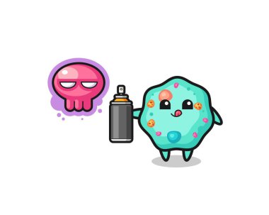 Amoeba çizgi filmi sprey boyayla graffiti yapıyor, şirin bir tasarım.