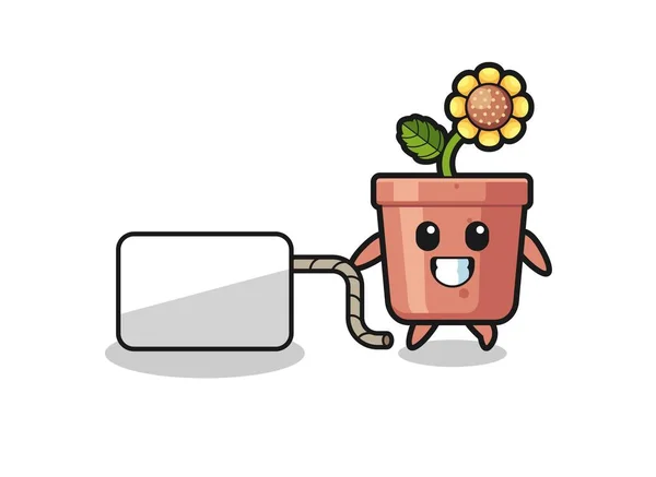 Sunflower Pot Cartoon Pulling Banner Cute Design — Stok Vektör