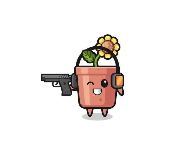 Illustration Sunflower Pot Cartoon Doing Shooting Range Cute Design — Image vectorielle