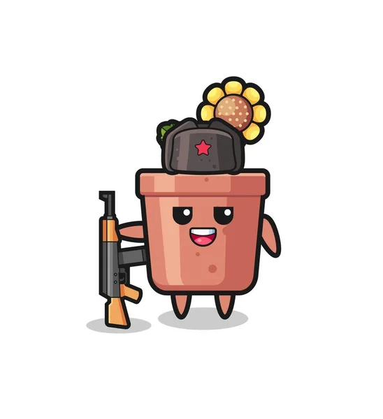 Cute Sunflower Pot Cartoon Russian Army Cute Design — стоковый вектор