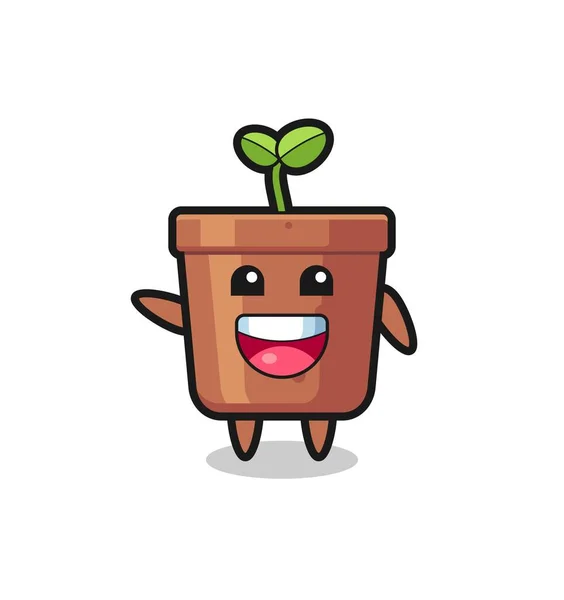 Happy Plant Pot Cute Mascot Character Cute Design — Stockvector