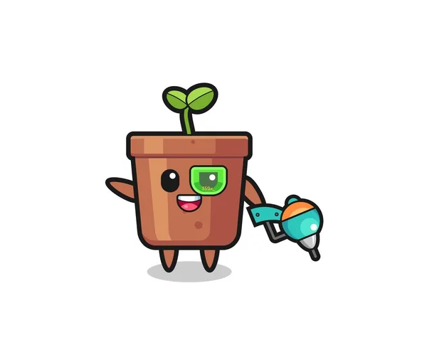 Plant Pot Cartoon Future Warrior Mascot Cute Design — стоковый вектор