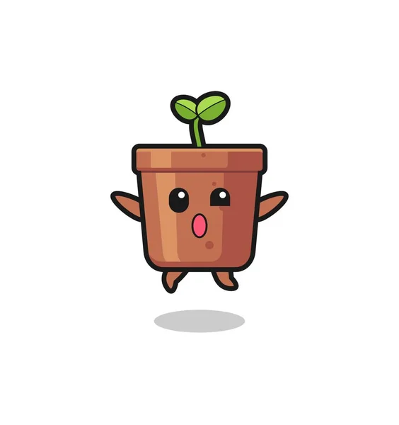 Plant Pot Character Jumping Gesture Cute Design — Image vectorielle