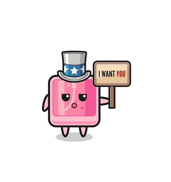Perfume Cartoon Uncle Sam Holding Banner Want You Cute Design — Wektor stockowy