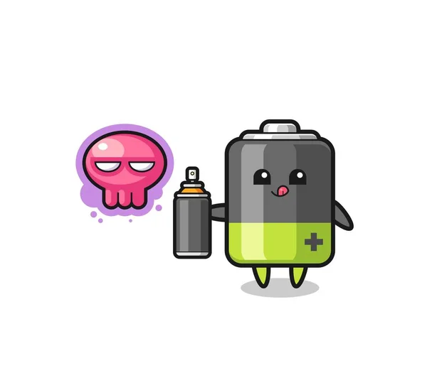 Battery Cartoon Make Graffiti Spray Paint Cute Design — 图库矢量图片